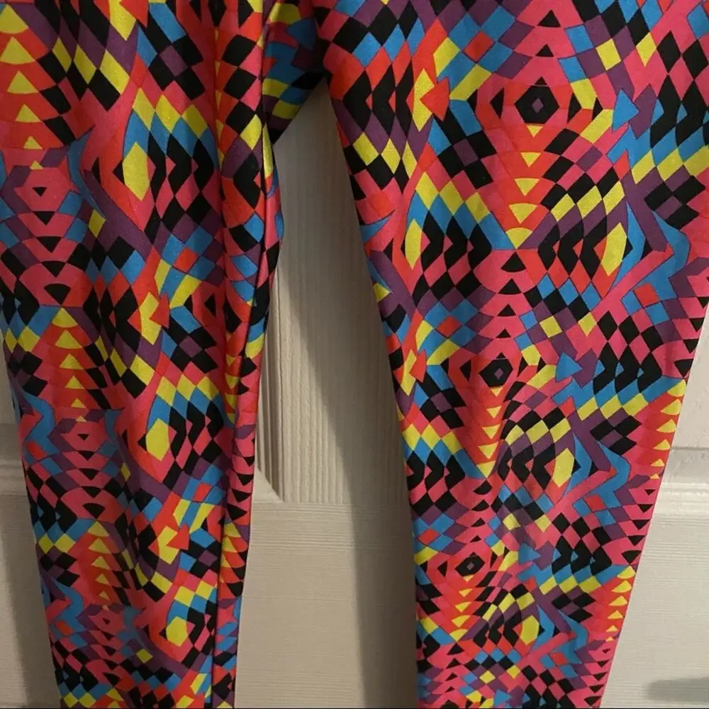 Justice Girls’ Size 10 Bright Retro 80s Leggings Multicolor Pink Yellow Black
